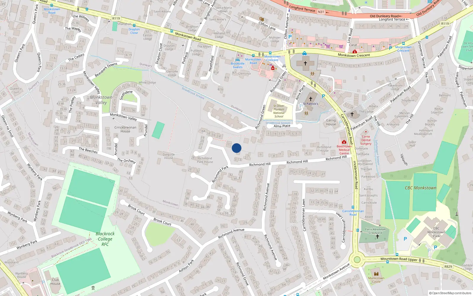 Overhead map showing the location of 8 Richmond Park, Dublin