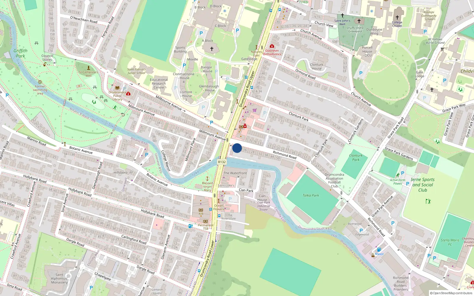 Overhead map showing the location of 8 Richmond Road, Drumcondra, Dublin 3