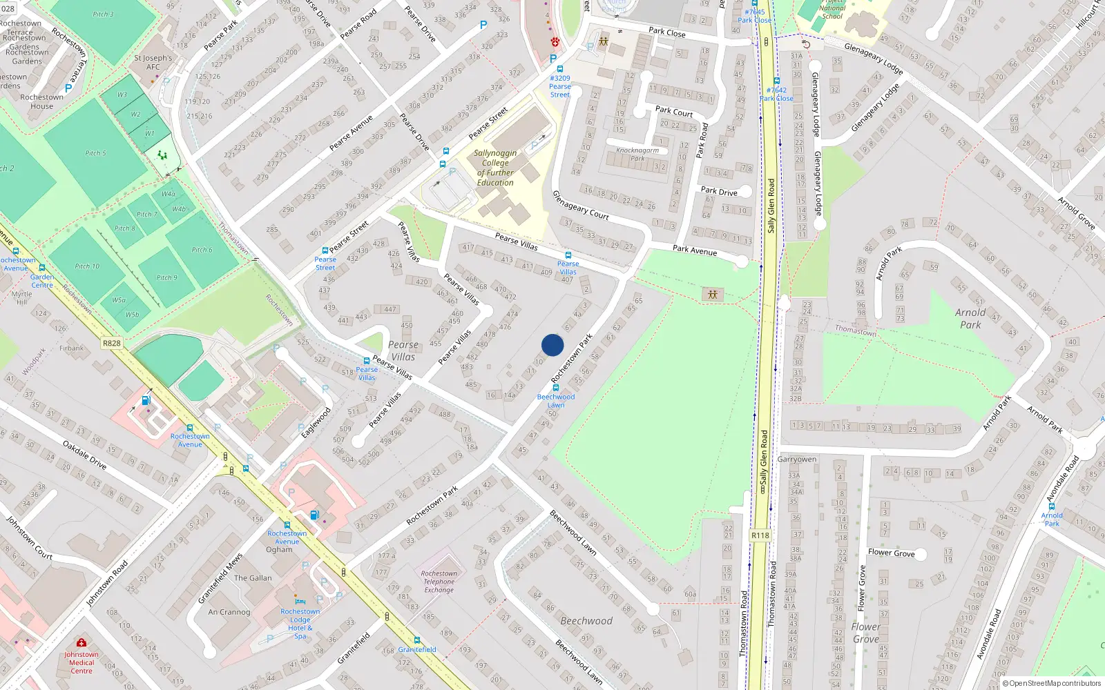 Overhead map showing the location of 8 Rochestown Park, Dun Laoghaire, Dublin