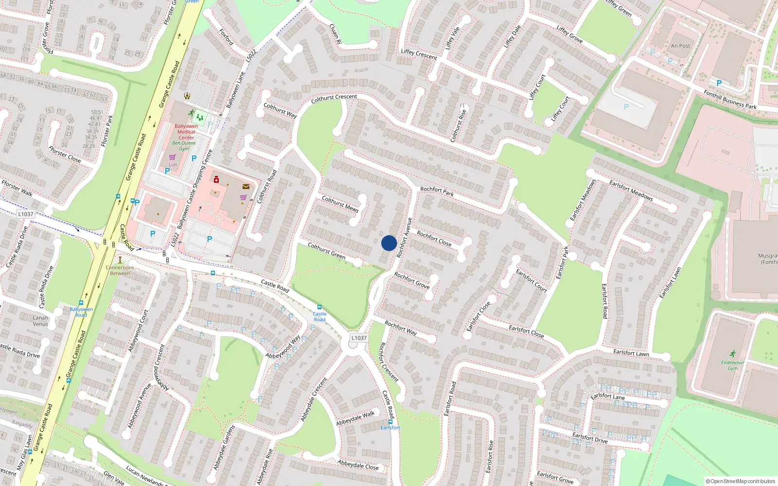 Overhead map showing the location of 8 Rochfort Avenue, Lucan