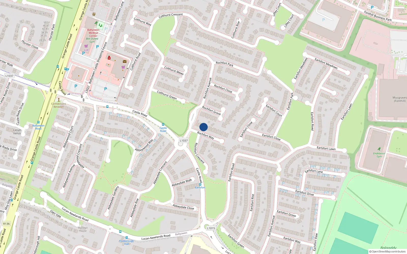 Overhead map showing the location of 8 Rochfort Way, Lucan