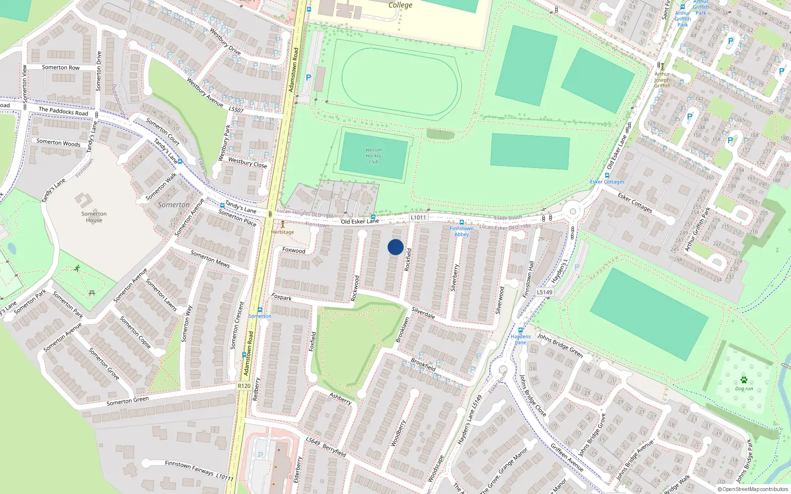 Overhead map showing the location of 8 Rockfield, Finnstown Abbey, Lucan