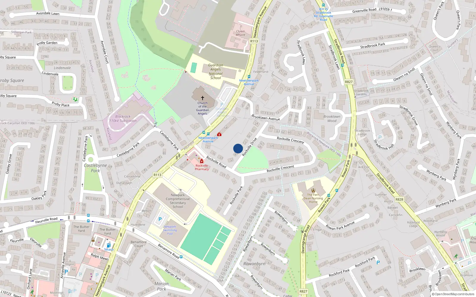 Overhead map showing the location of 8 Rockville Drive, Blackrock, Dublin