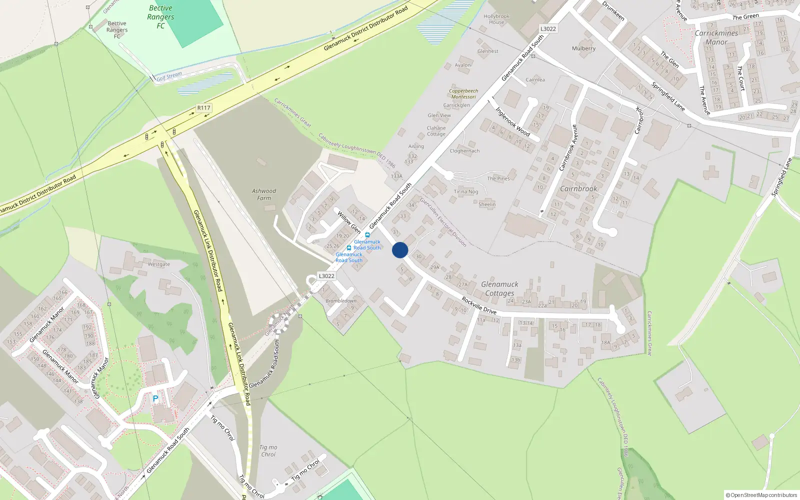 Overhead map showing the location of 8 Rockville Drive, Carrickmines