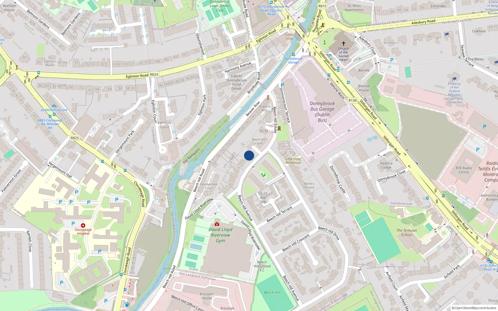 Overhead map showing the location of 8 Roebuck Court, Clonskeagh, Dublin 4