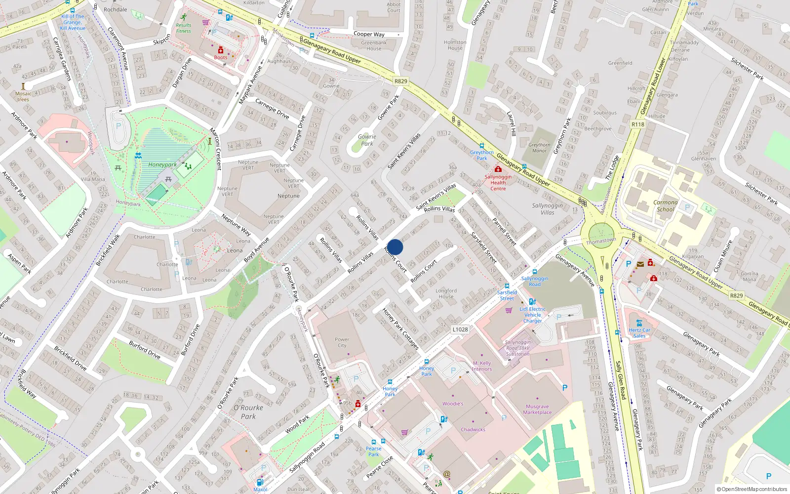 Overhead map showing the location of 8 Rollins Villas, Sallynoggin