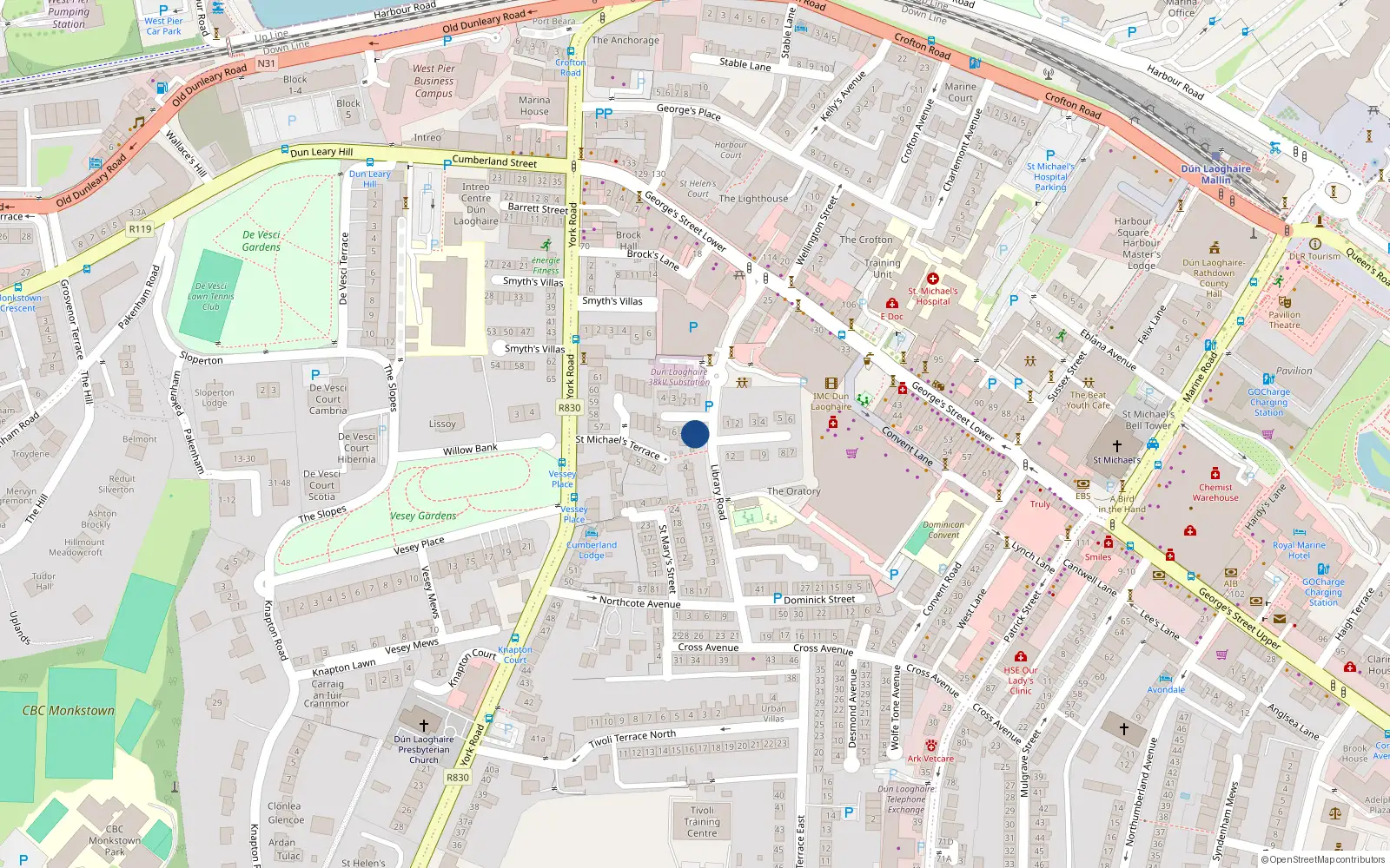 Overhead map showing the location of 8 Rosary Gardens West, Dun Laoghaire