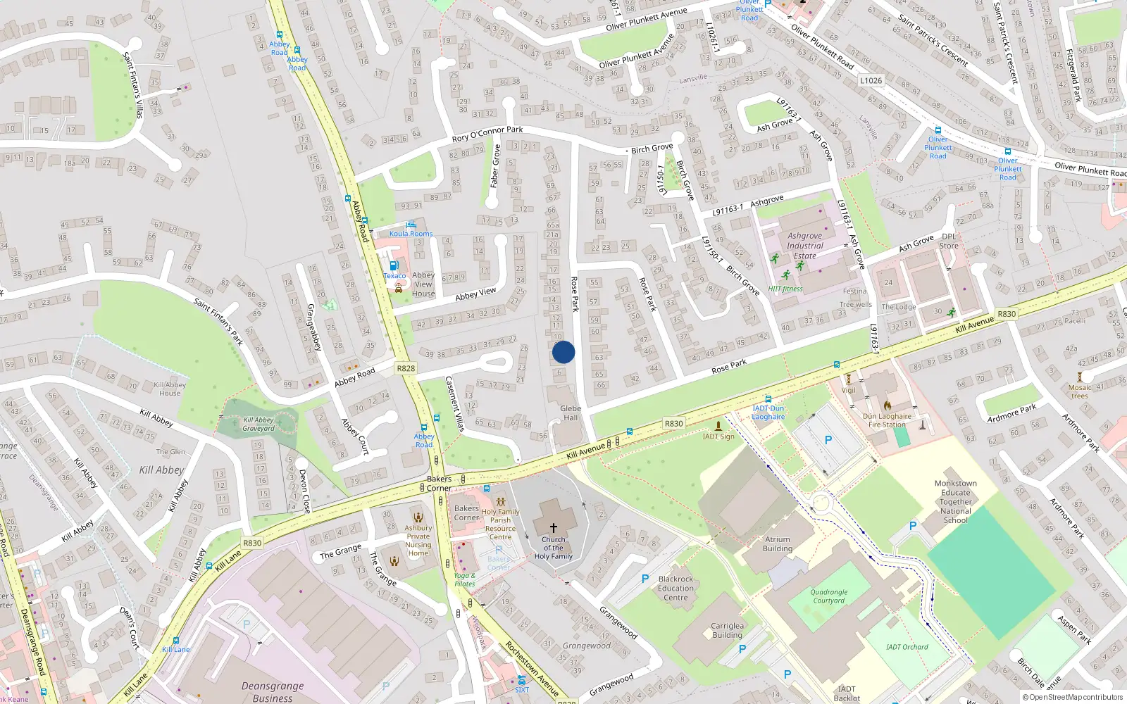 Overhead map showing the location of 8 Rose Park, Dun Laoghaire