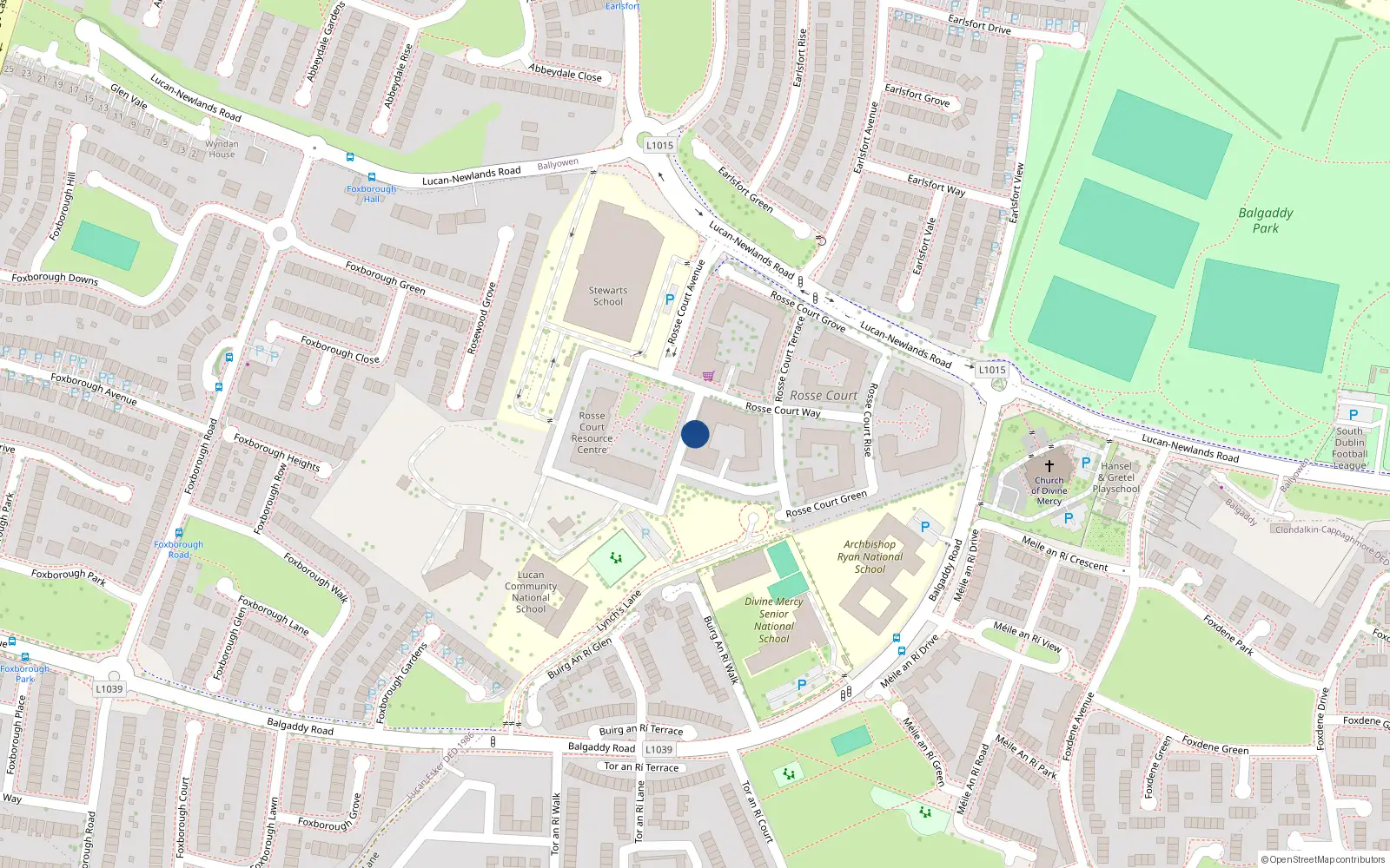 Overhead map showing the location of 8 Rosse Court Square, Lucan