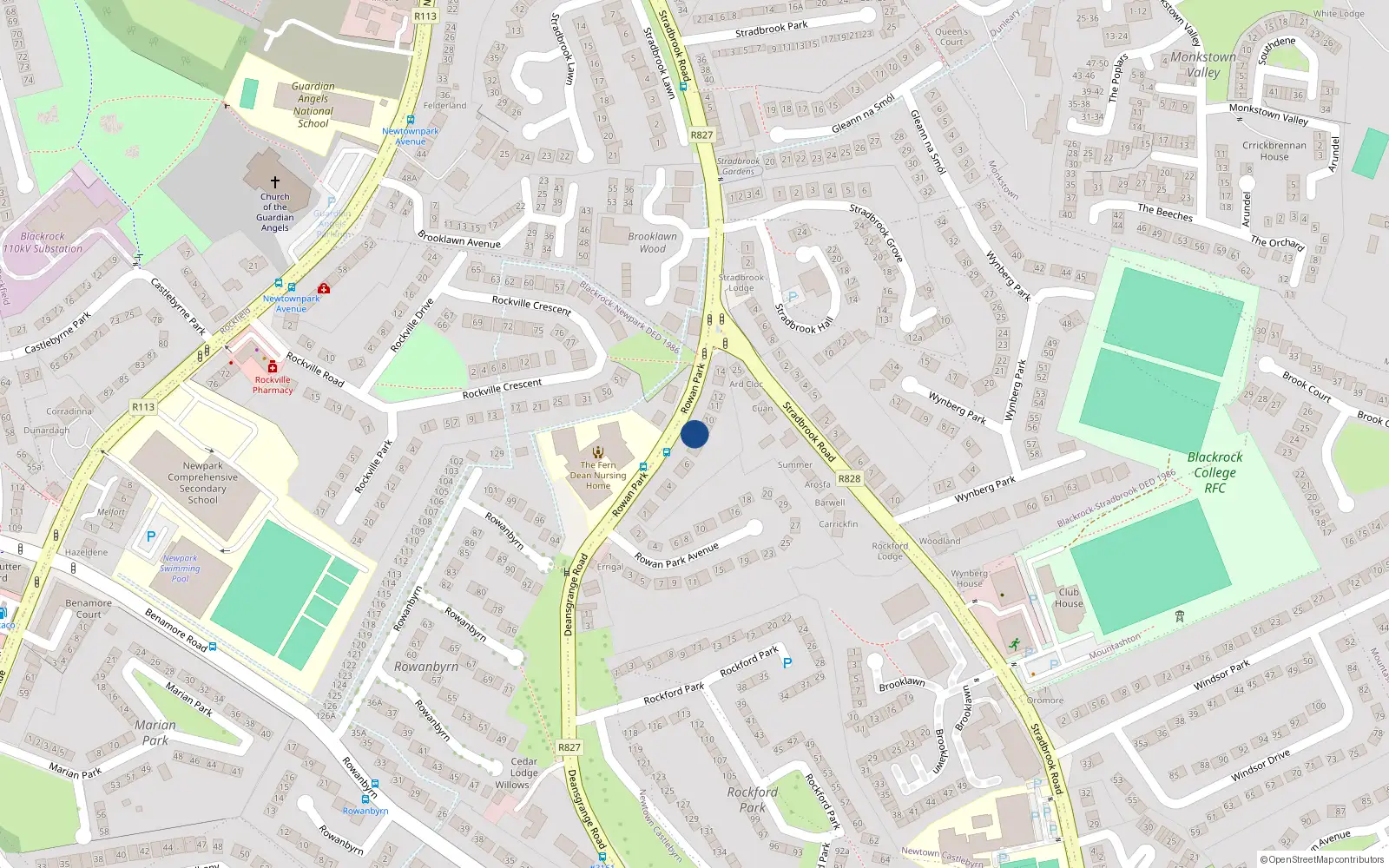 Overhead map showing the location of 8 Rowan Park, Dublin