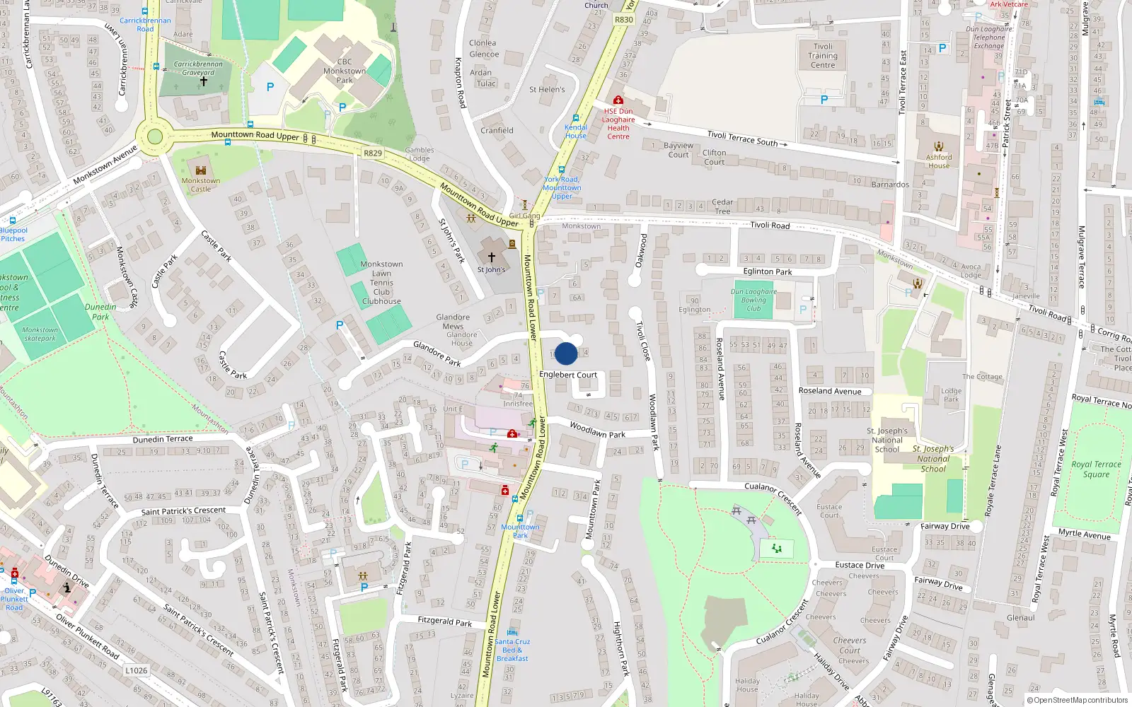 Overhead map showing the location of 8 Saint John's Close, Dun Laoghaire