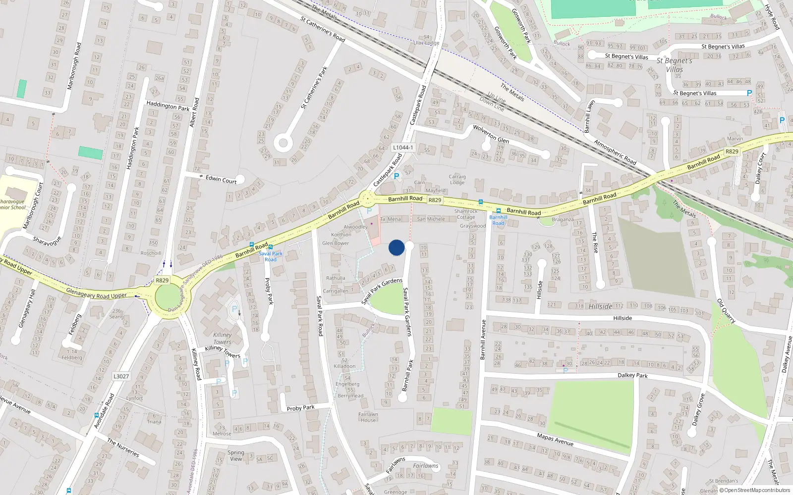 Overhead map showing the location of 8 Saval Park Gardens, Dalkey