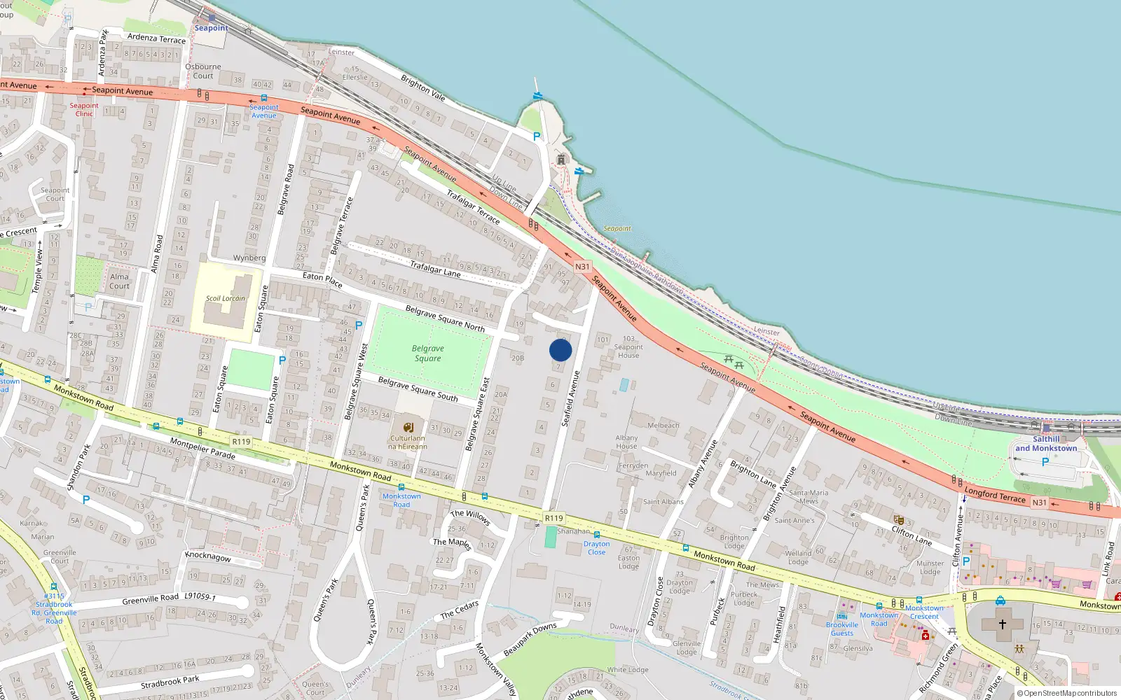 Overhead map showing the location of 8 Seafield Avenue, Monkstown