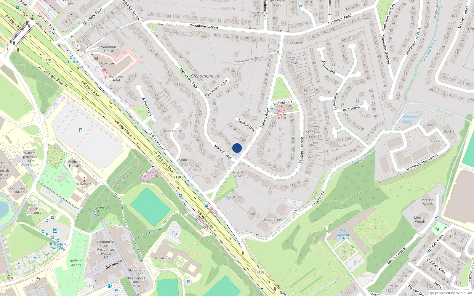 Overhead map showing the location of 8 Seafield Road, Blackrock
