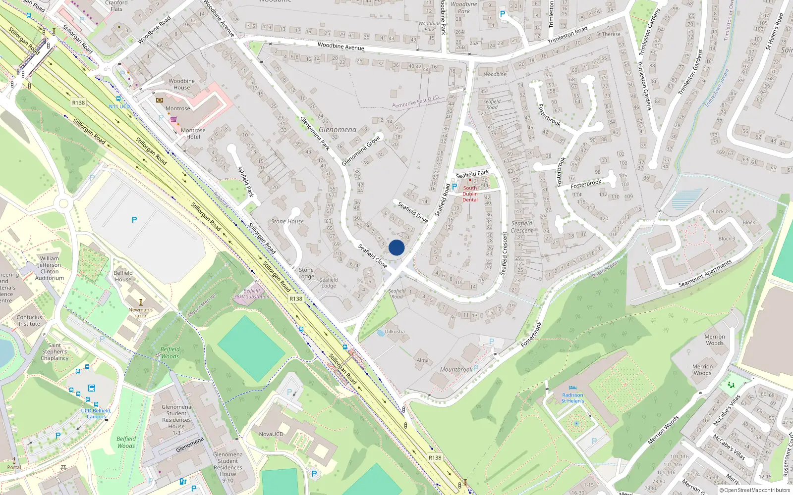 Overhead map showing the location of 8 Seafield Road, Mount Merrion