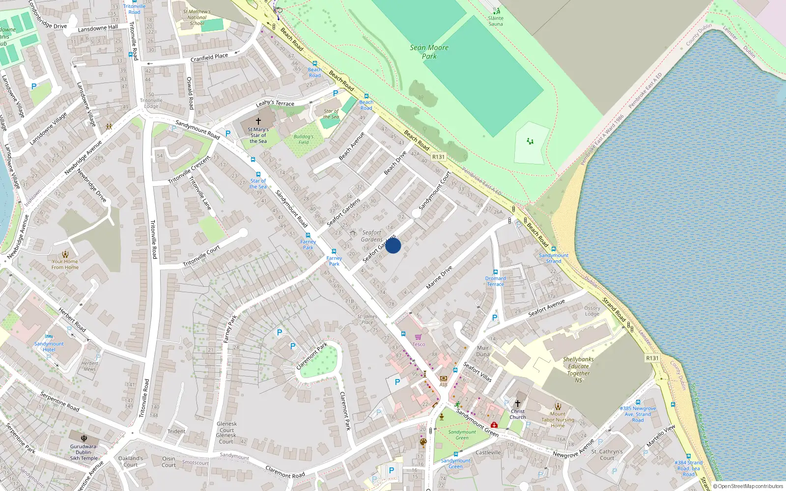 Overhead map showing the location of 8 Seafort Gardens, Sandymount