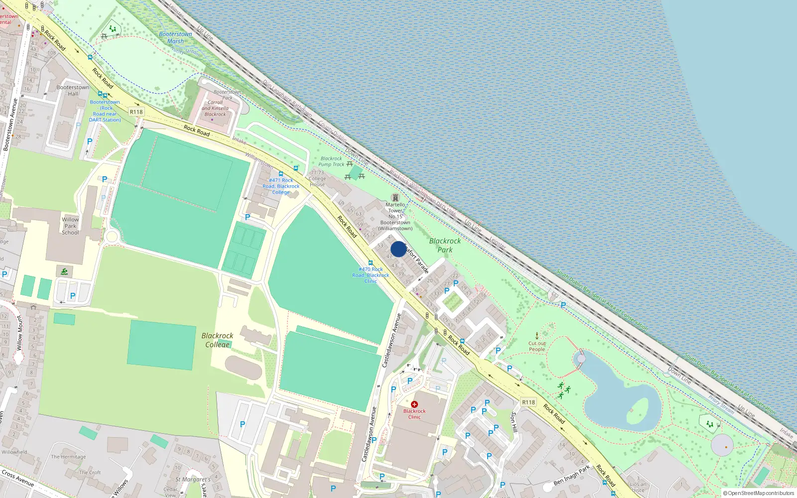 Overhead map showing the location of 8 Seafort Parade, Blackrock