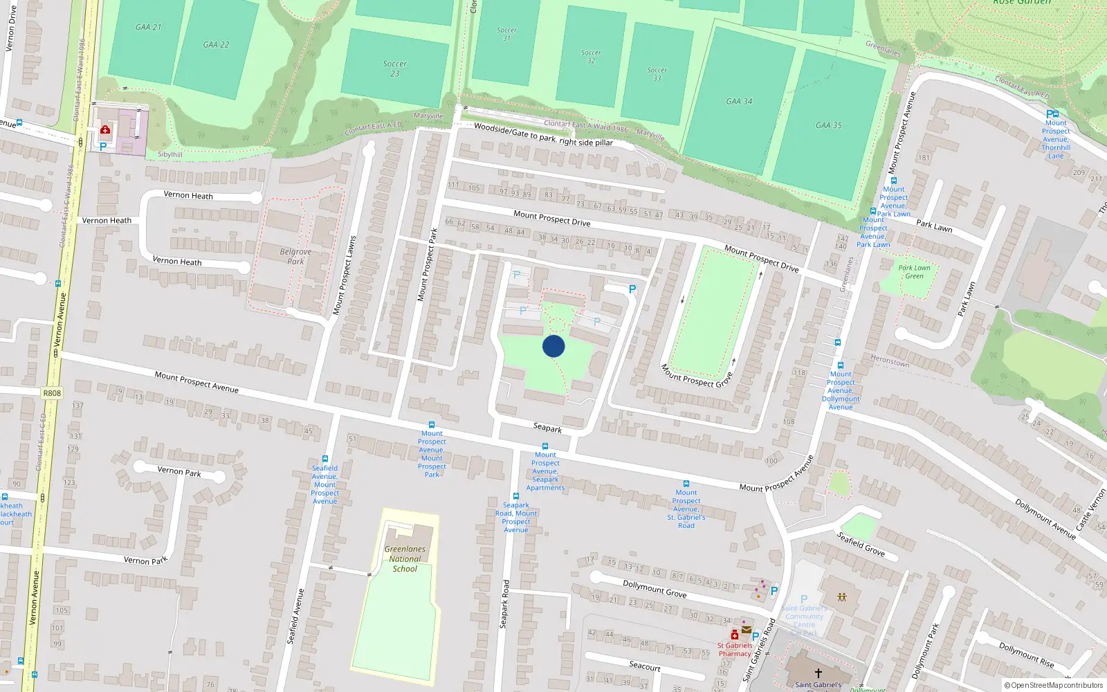 Overhead map showing the location of 8 Seapark Apartments, Mount Prospect Avenue, Dublin 3