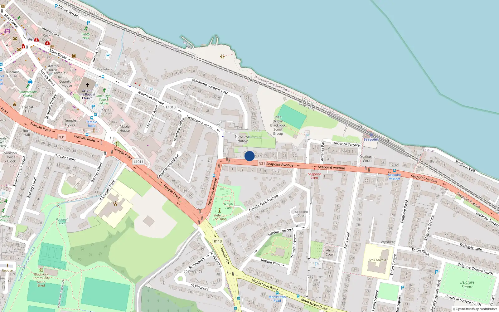 Overhead map showing the location of 8 Seapoint Avenue, Blackrock, Dublin