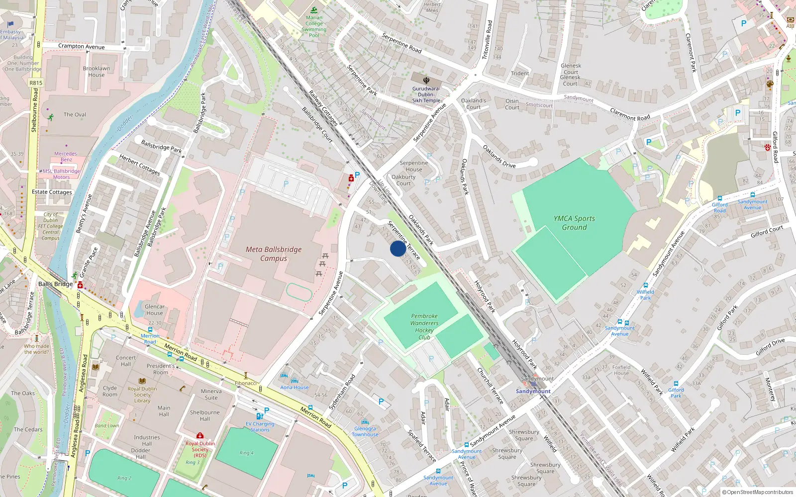 Overhead map showing the location of 8 Serpentine Terrace, Ballsbridge