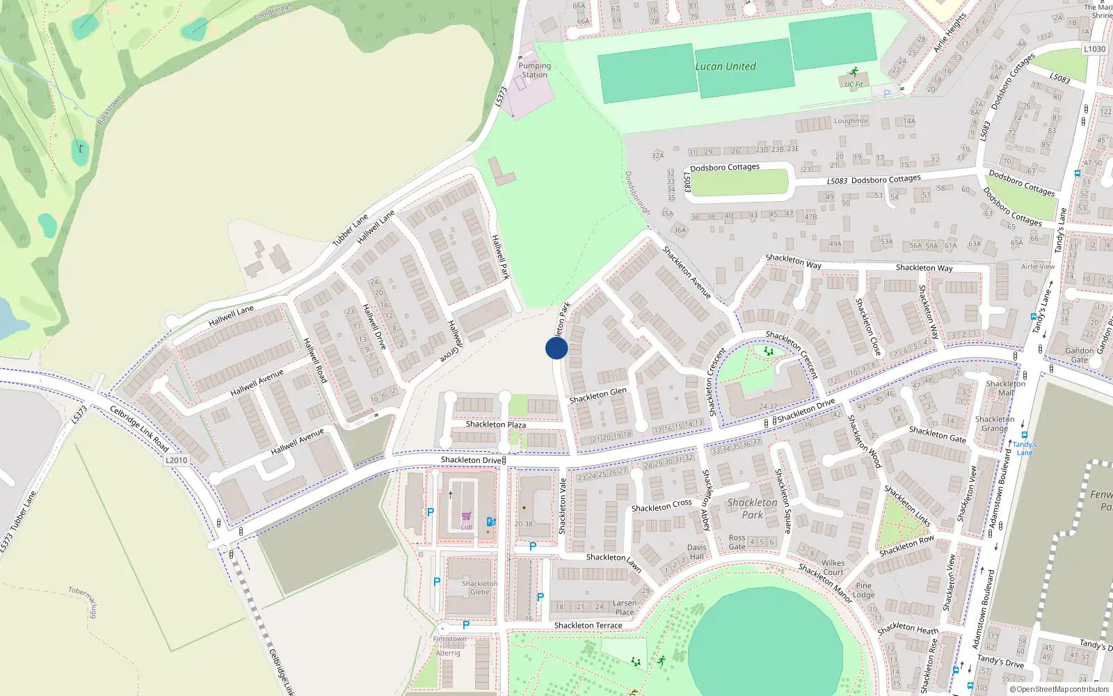 Overhead map showing the location of 8 Shackleton Park, Finnstown