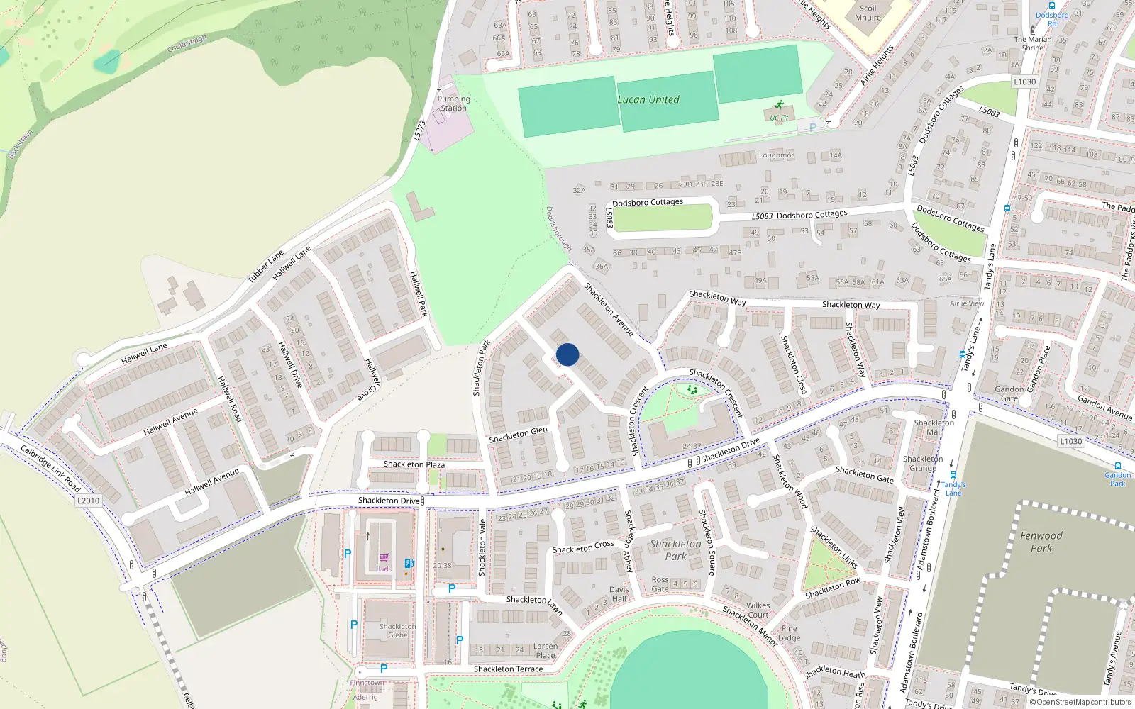 Overhead map showing the location of 8 Shackleton Grove, Lucan