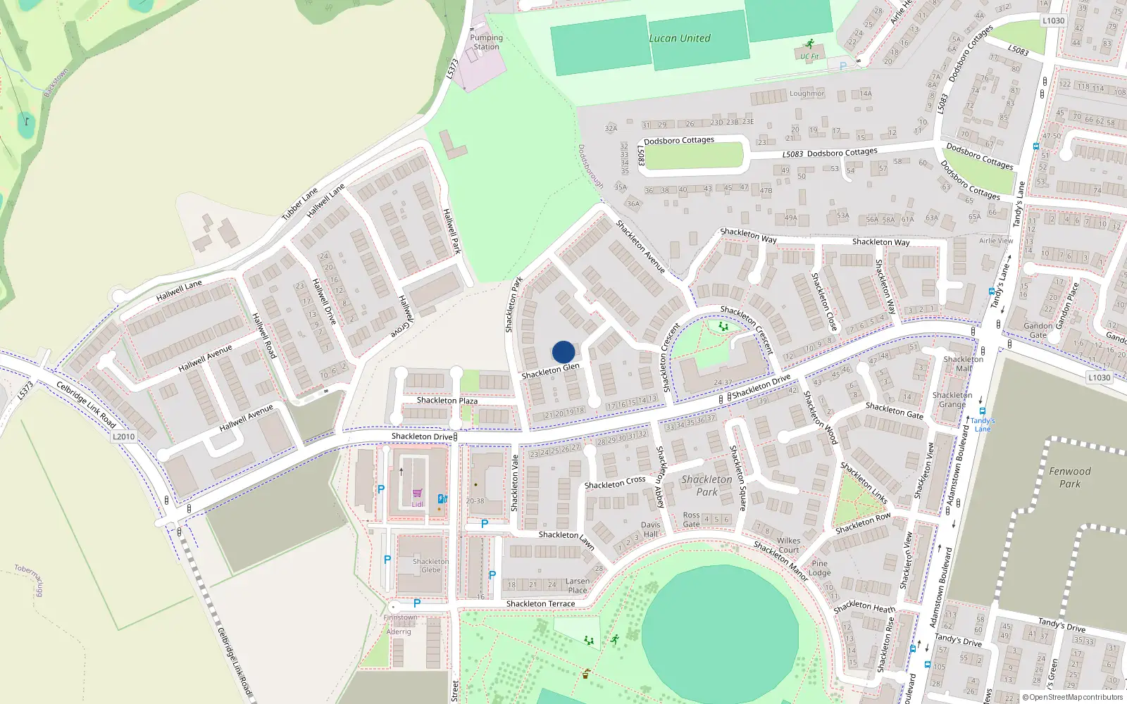 Overhead map showing the location of 8 Shackleton Glen, Lucan