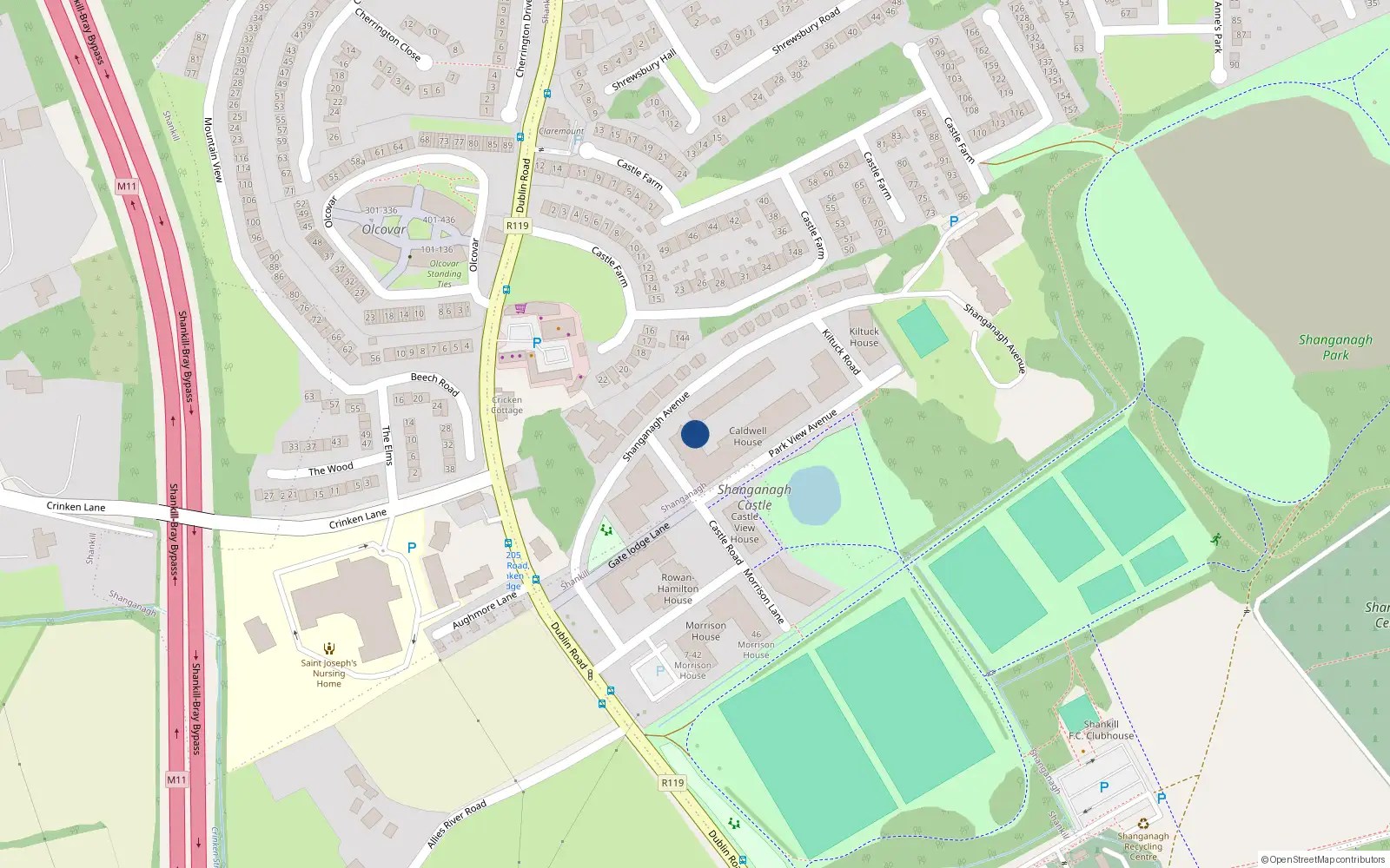 Overhead map showing the location of 8 Shanganagh Avenue, Dublin 18