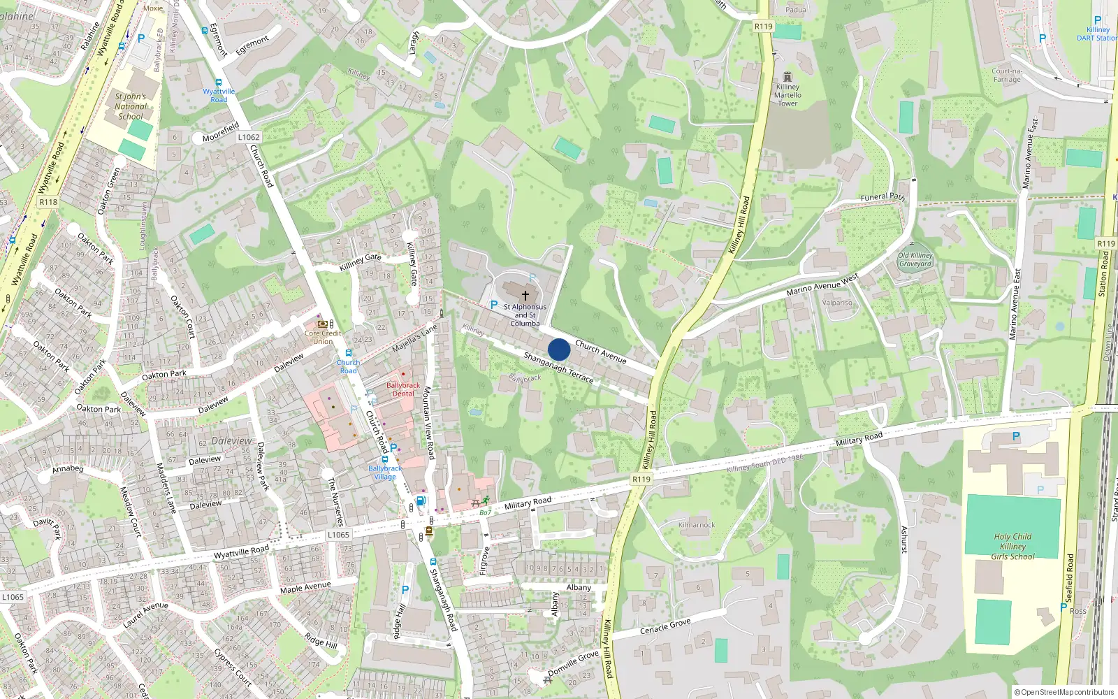 Overhead map showing the location of 8 Shanganagh Terrace, Killiney