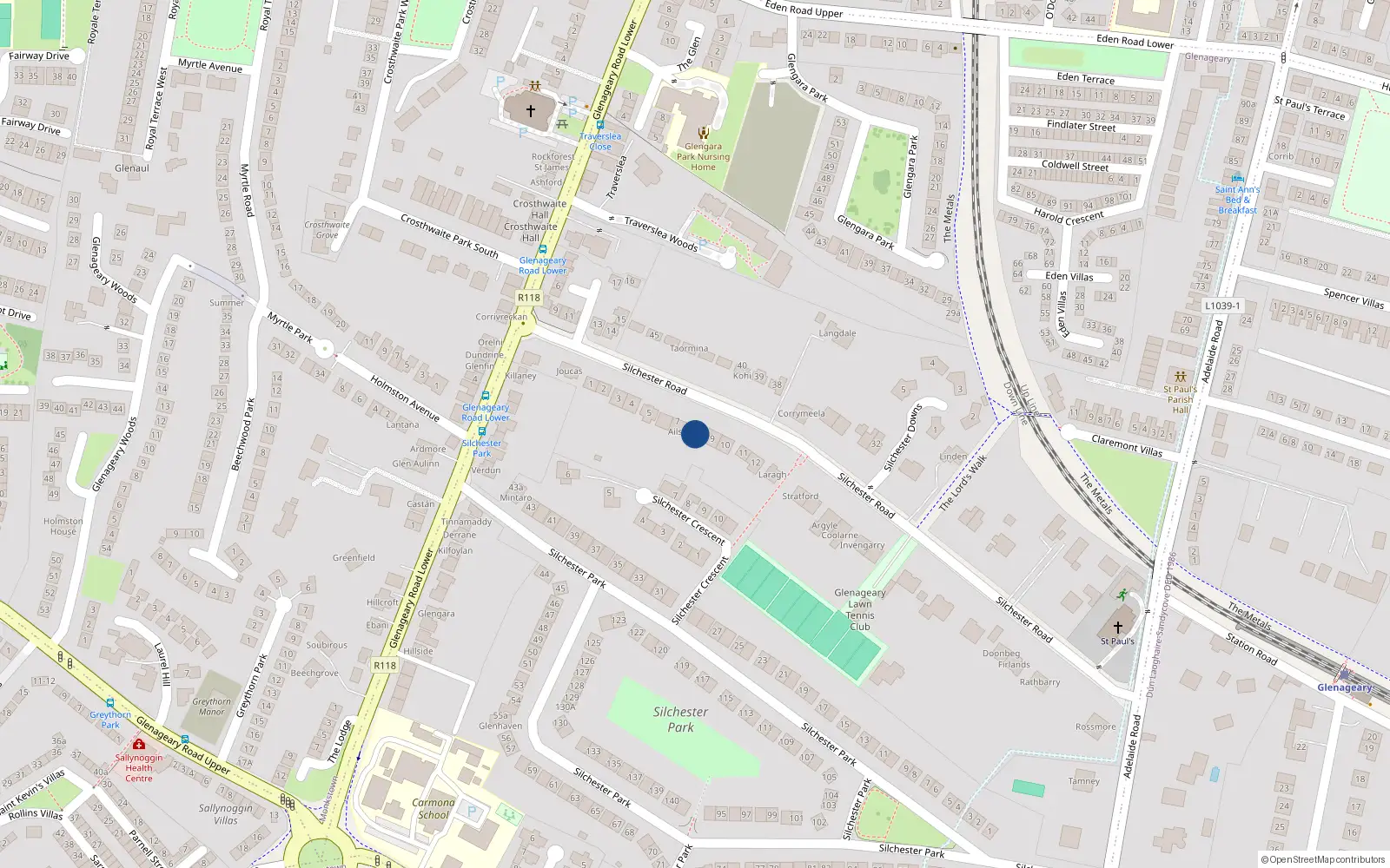 Overhead map showing the location of 8 Silchester Road, Glenageary, Dublin