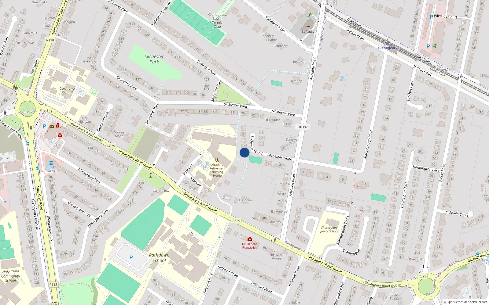 Overhead map showing the location of 8 Silchester Wood, Dublin