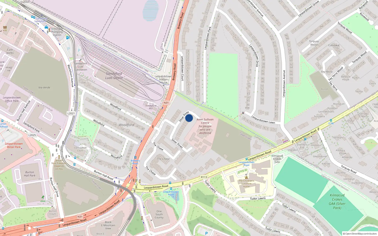 Overhead map showing the location of 8 Silver Pines, Stillorgan