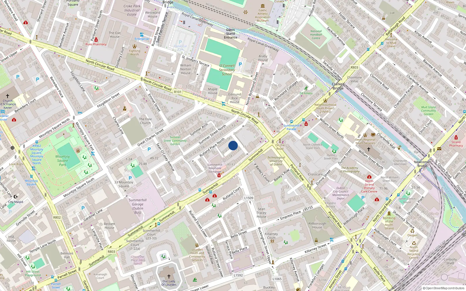 Overhead map showing the location of 8 Simmon's Place, Dublin 1