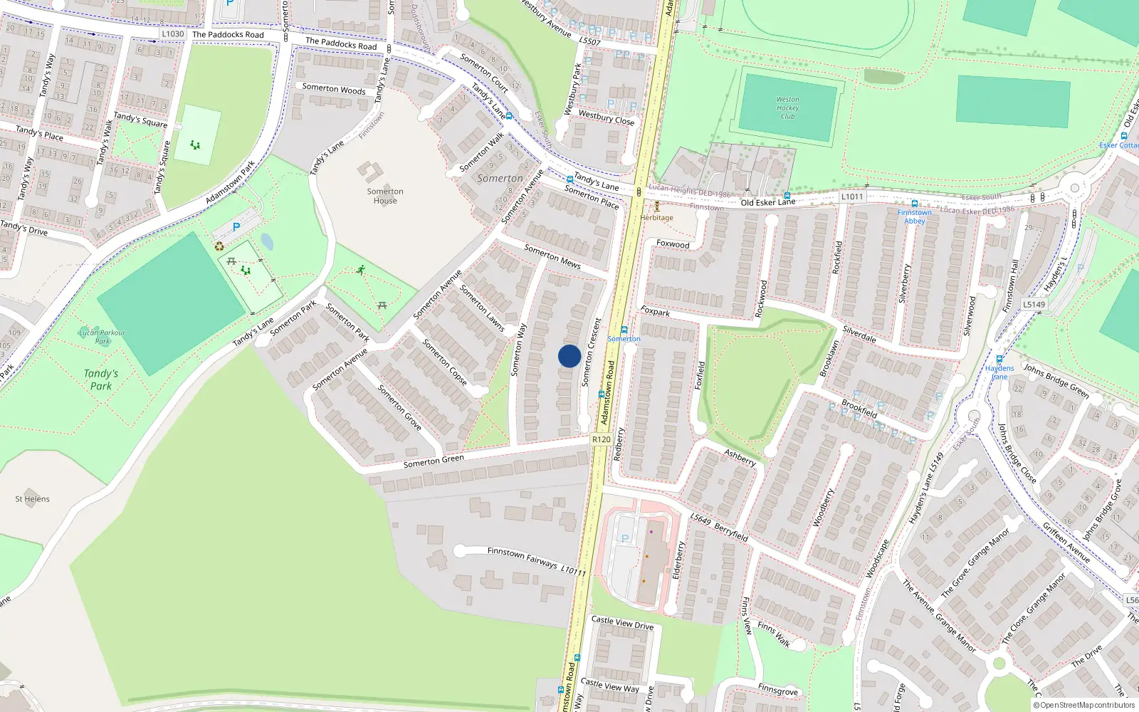 Overhead map showing the location of 8 Somerton Crescent, Newcastle Road, Lucan