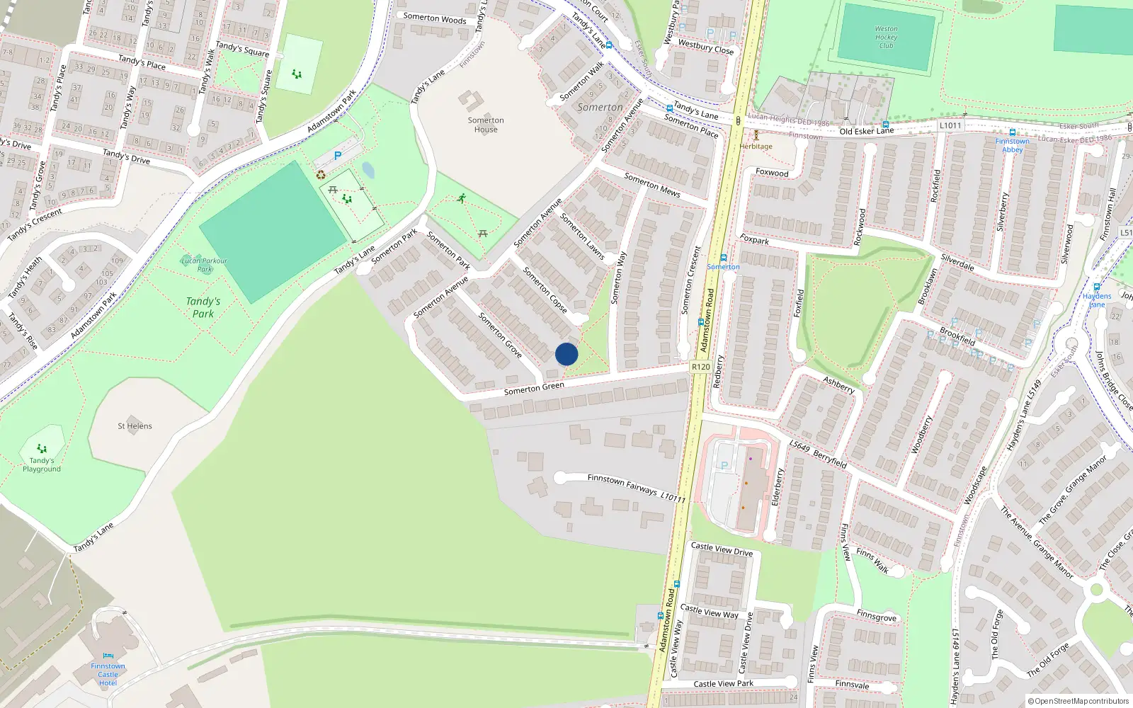 Overhead map showing the location of 8 Somerton Green, Lucan