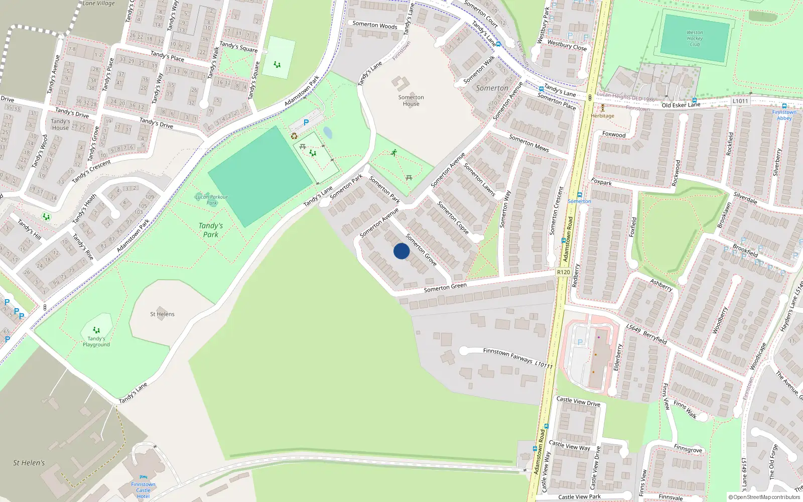 Overhead map showing the location of 8 Somerton Grove, Finnstown