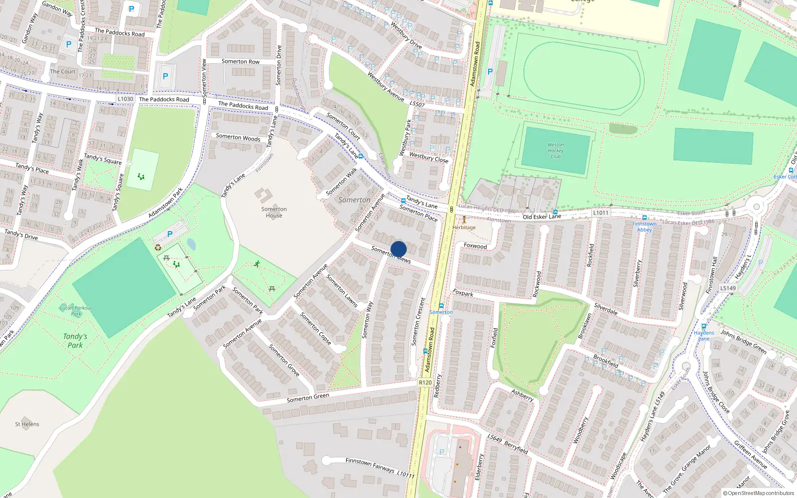 Overhead map showing the location of 8 Somerton Mews, Finnstown