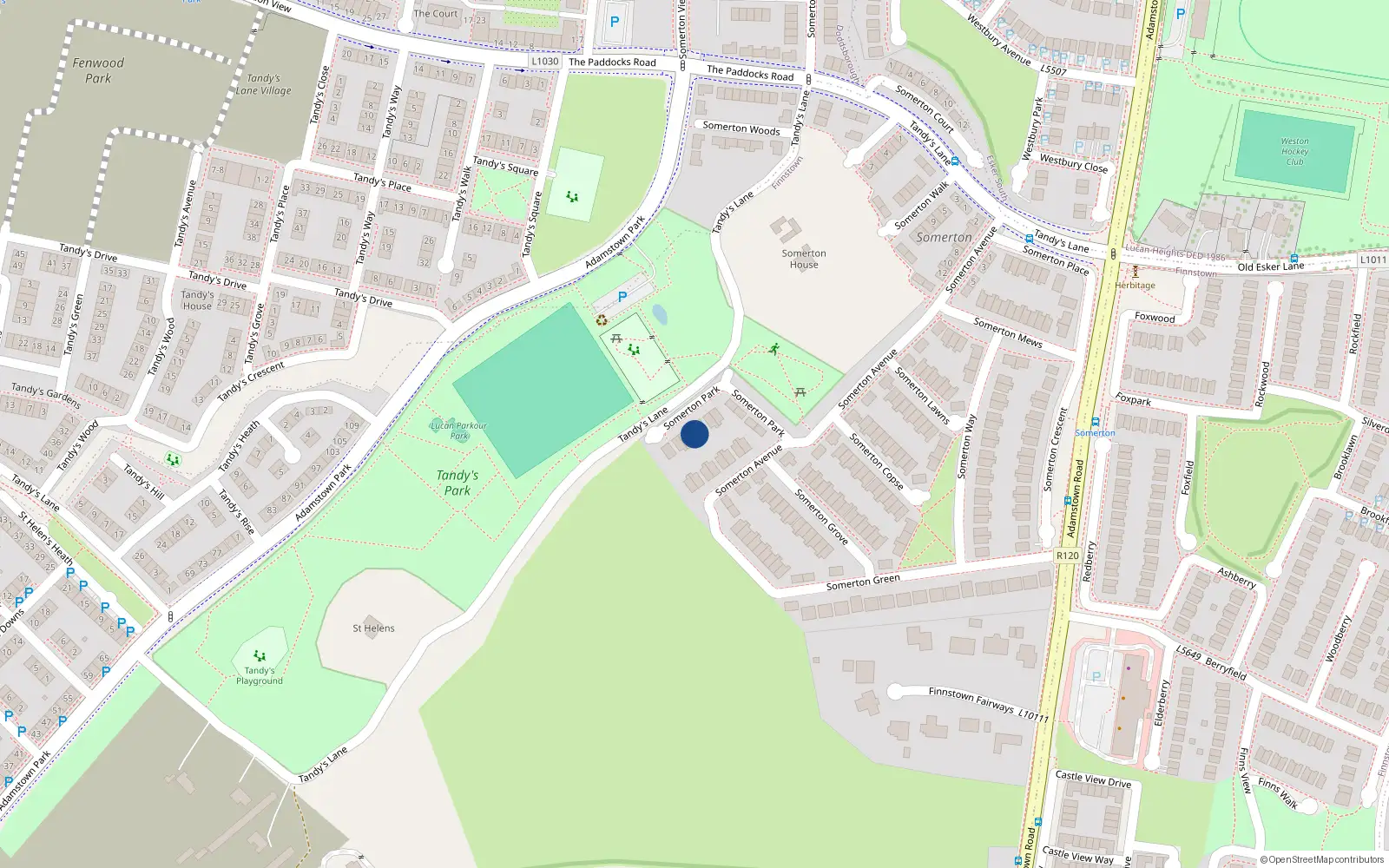 Overhead map showing the location of 8 Somerton Park, Lucan