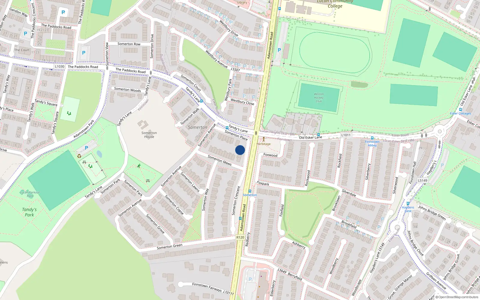 Overhead map showing the location of 8 Somerton Place, Lucan