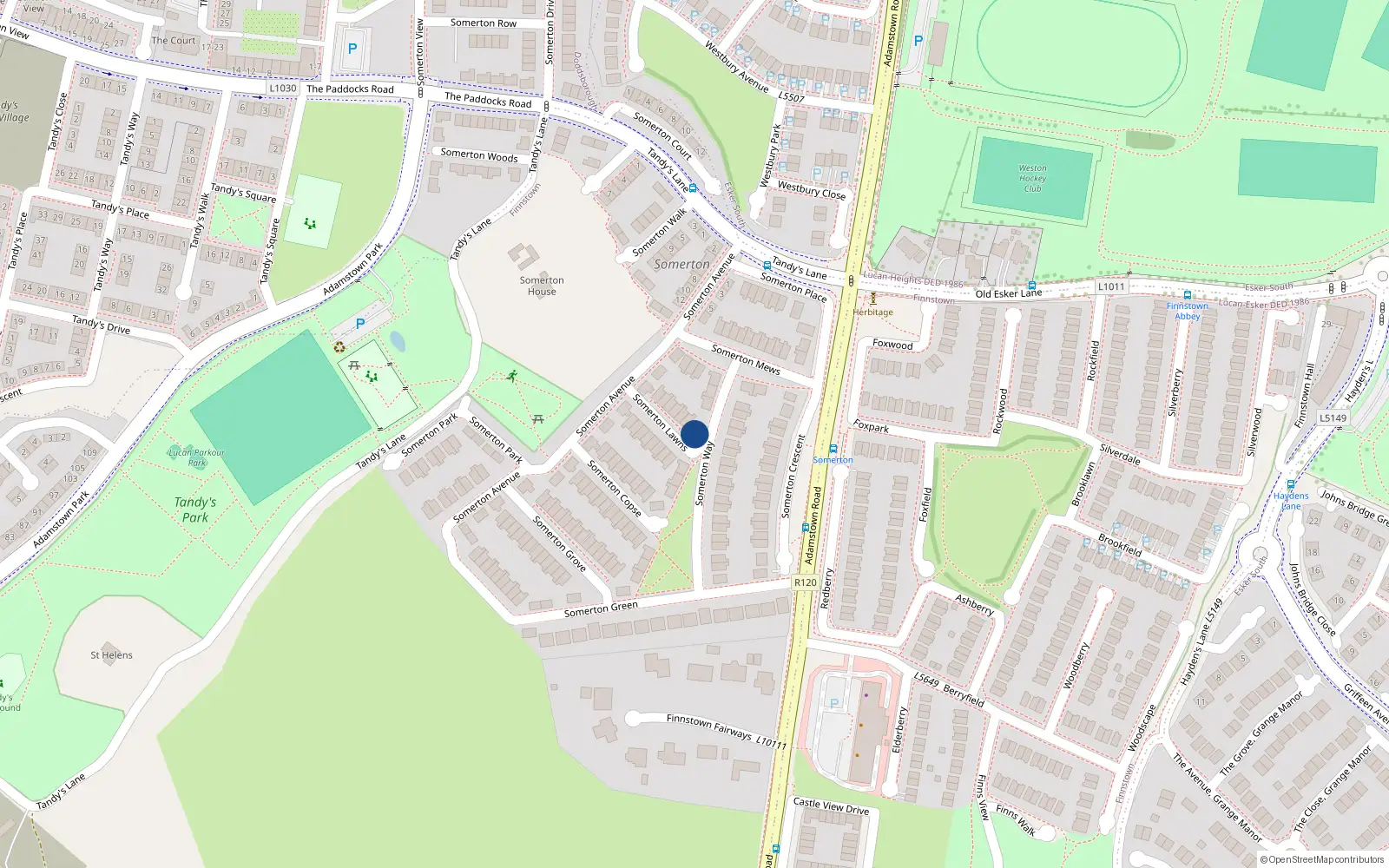 Overhead map showing the location of 8 Somerton Way, Lucan