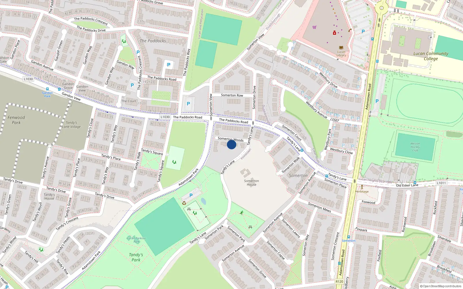 Overhead map showing the location of 8 Somerton Woods, Lucan