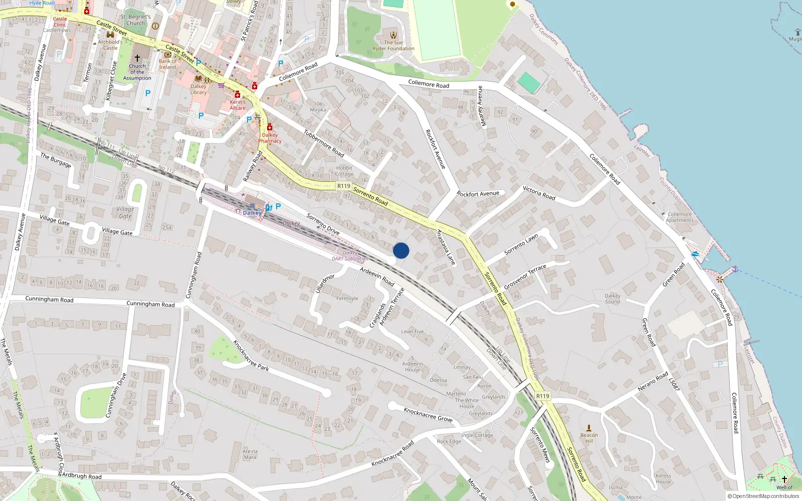 Overhead map showing the location of 8 Sorrento Drive, Dalkey