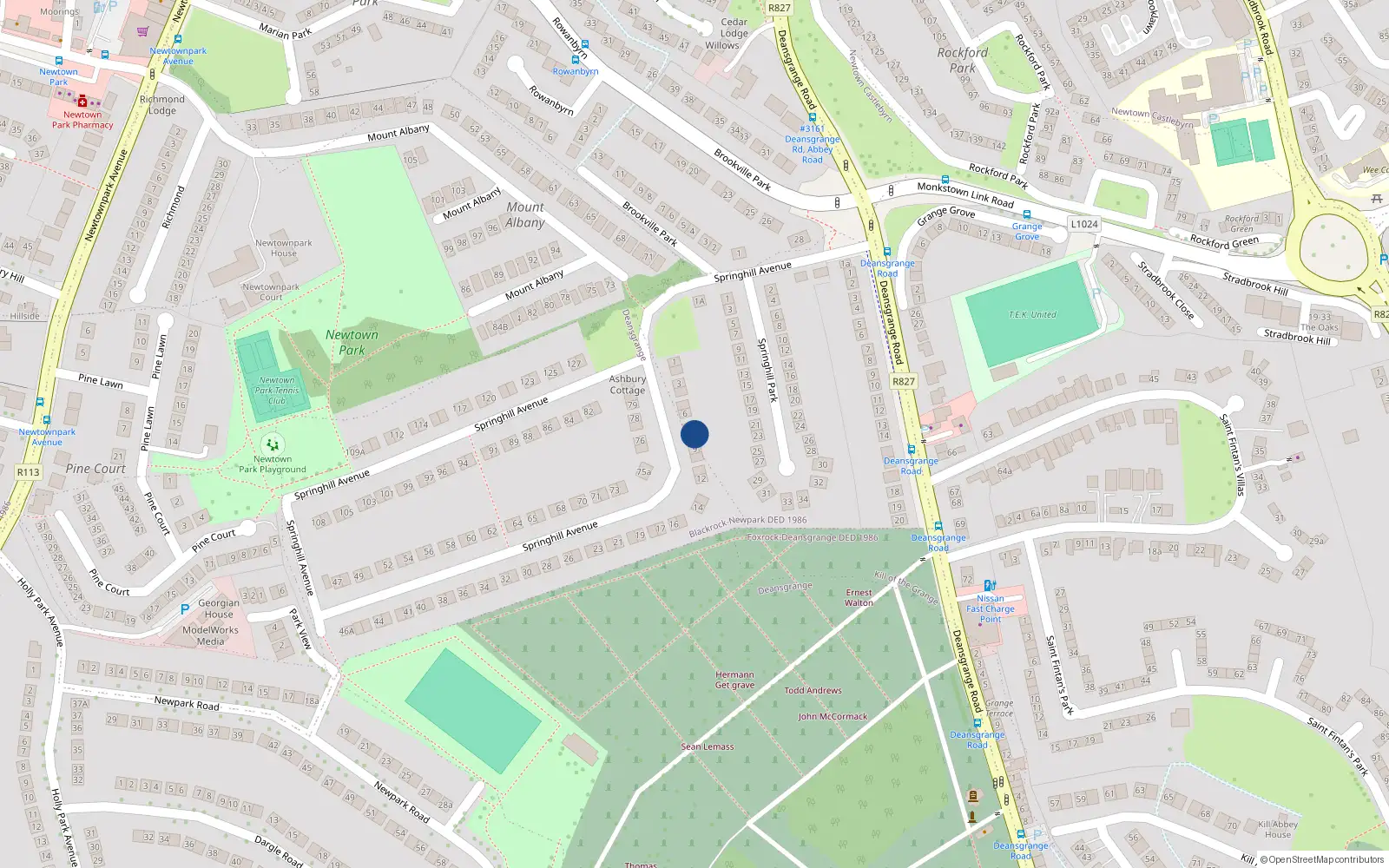 Overhead map showing the location of 8 Springhill Avenue, Blackrock