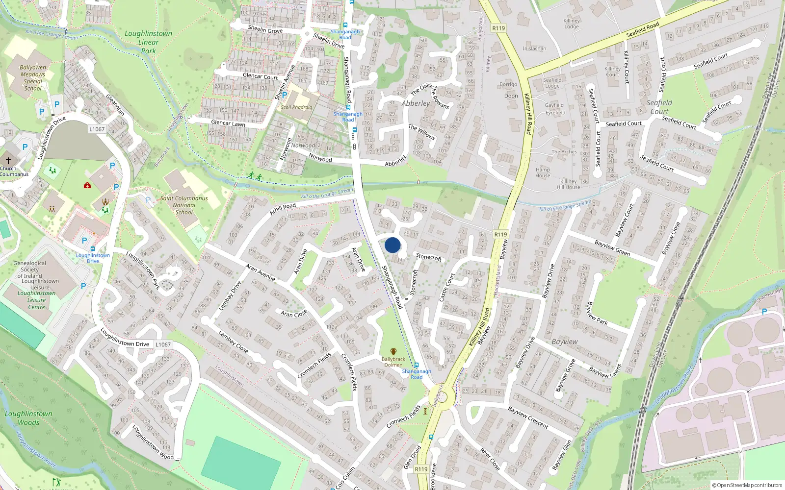 Overhead map showing the location of 8 St Aubyn's Court, Killiney, Co Dublin