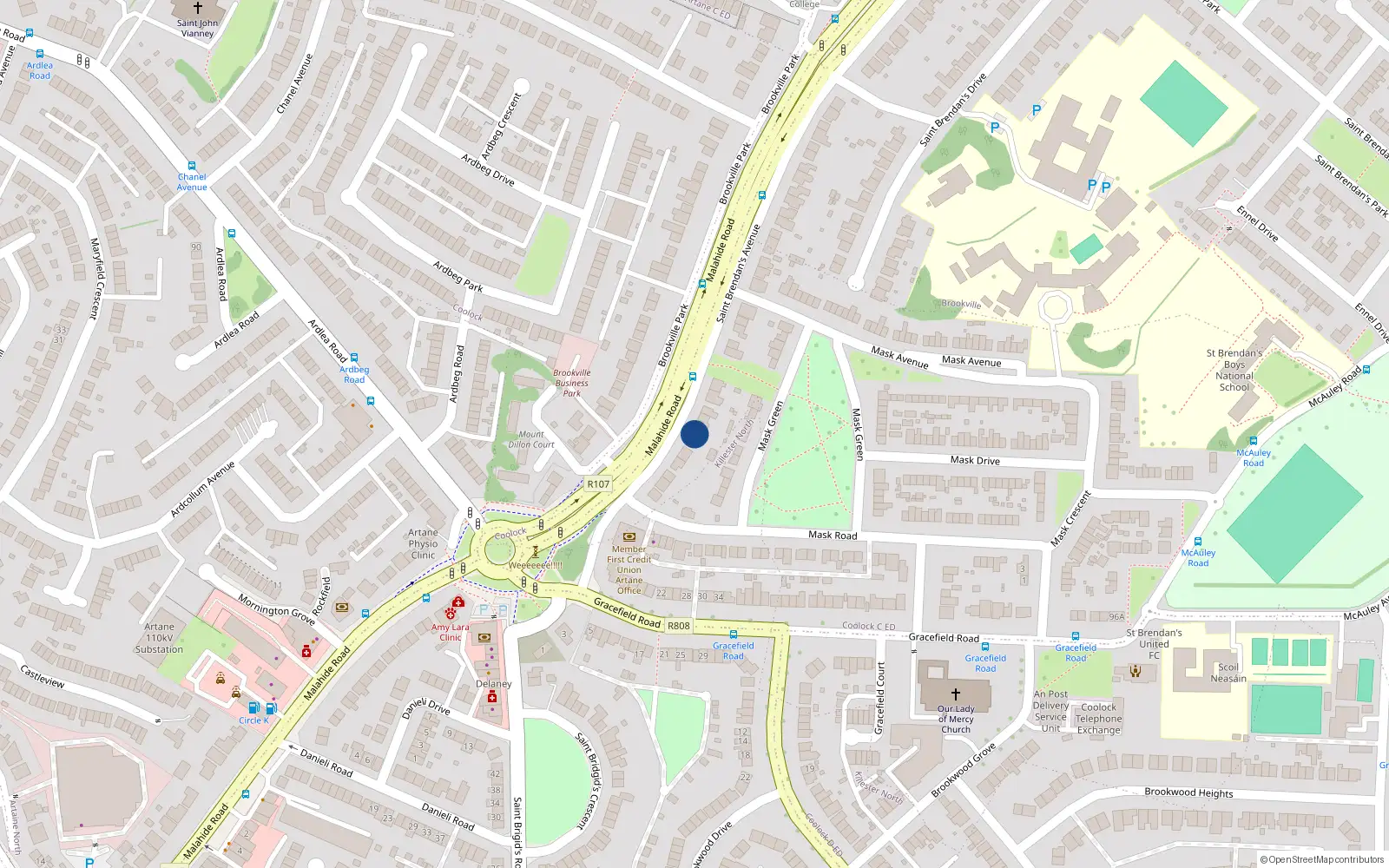 Overhead map showing the location of 8 St Brendans Avenue, Malahide Road, Artane Dublin 5