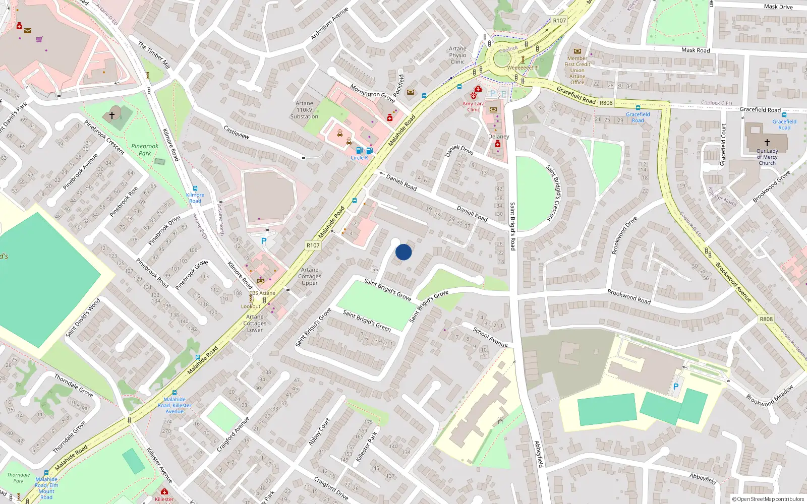 Overhead map showing the location of 8 St Brigids Close, Killester, Dublin 5