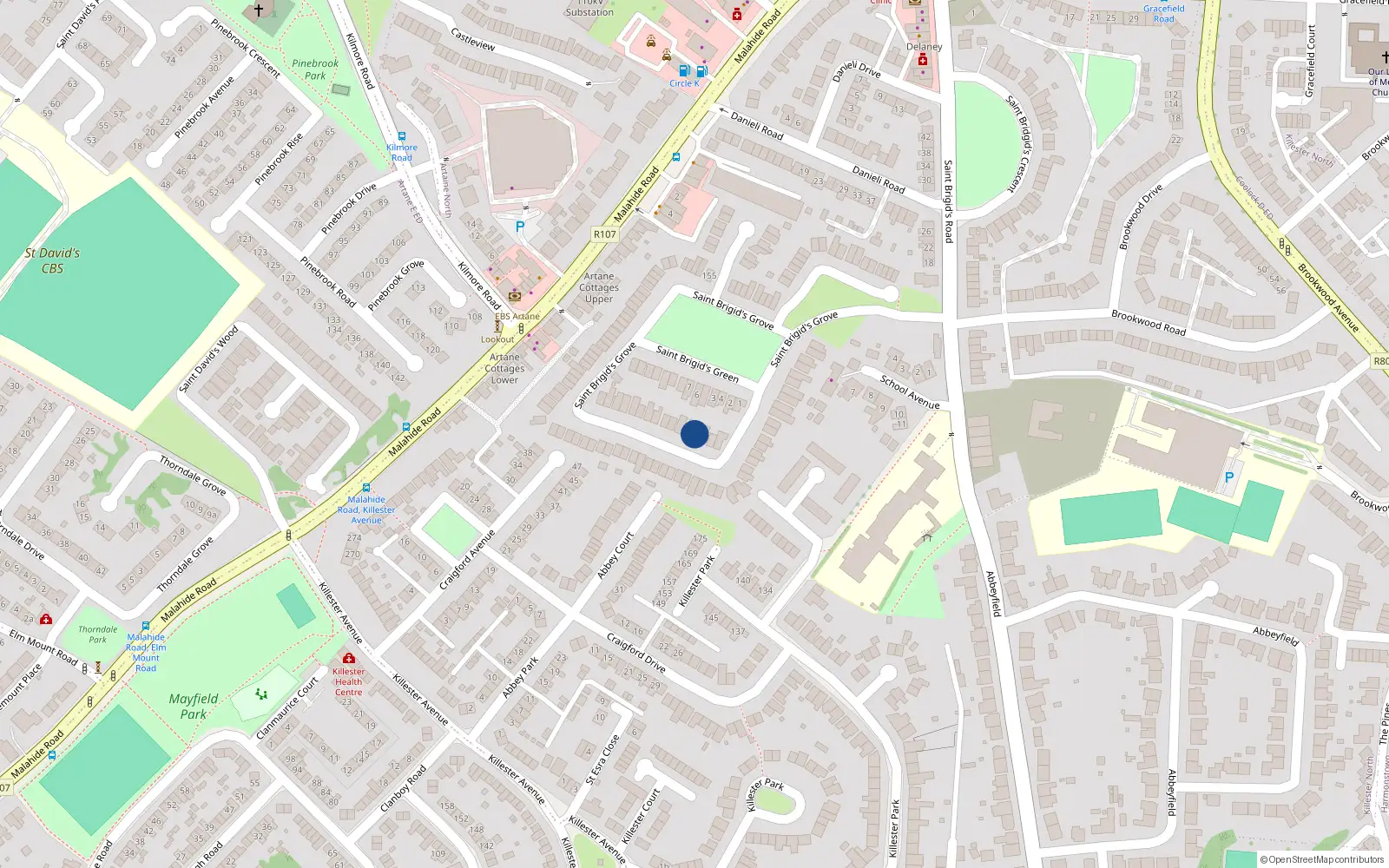 Overhead map showing the location of 8 St Brigids Grove, Killester, Dublin 5