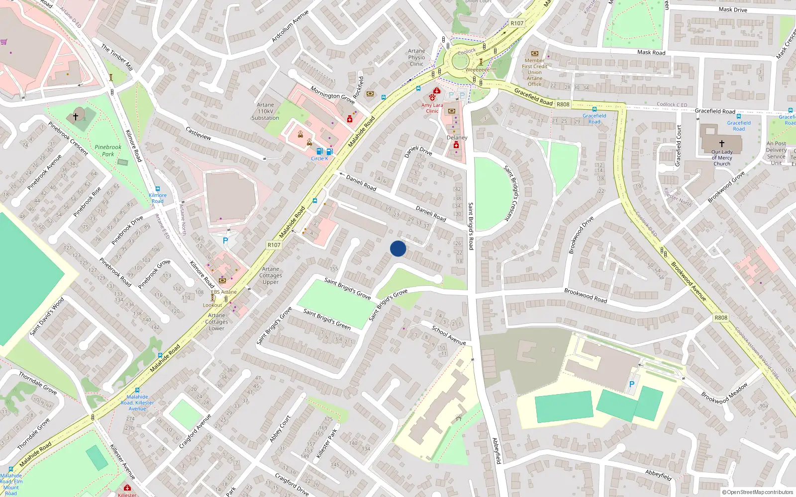 Overhead map showing the location of 8 St Brigids Lawn, Killester, Dublin 5
