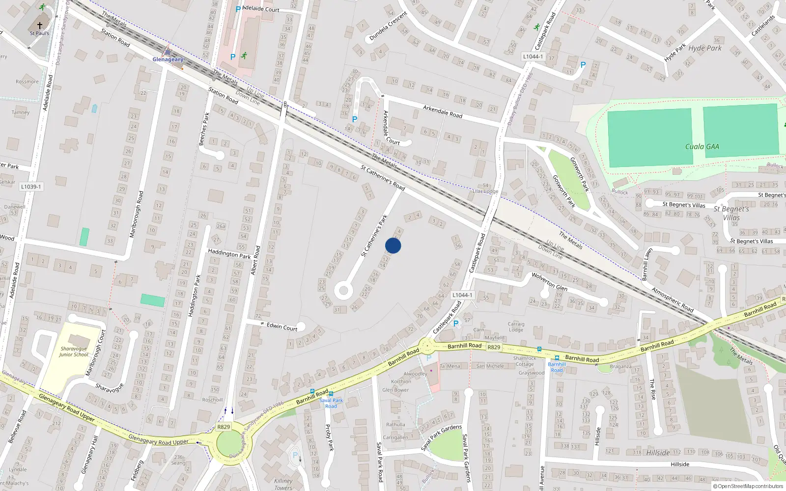 Overhead map showing the location of 8 St Catherines Park, Glenageary