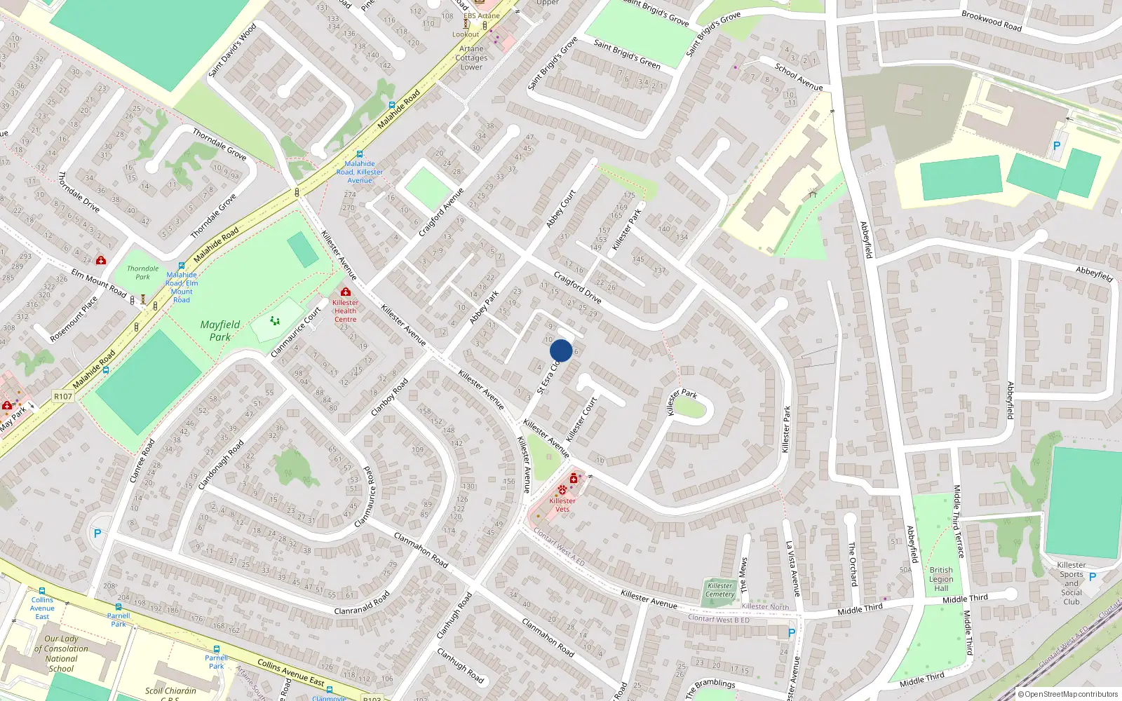 Overhead map showing the location of 8 St Esra Close, Killester Avenue, Killester
